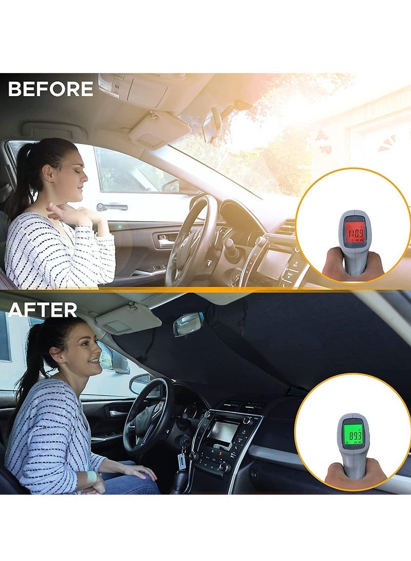 ECVV 2PCS Car Windshield Sun Shade with Storage Pouch | The only Certified Foldable Sunshade Proven to Block 99.87% UV Rays | Sun Heat Protection & Car Interior Cooler Double Panel (Large) - Image 1