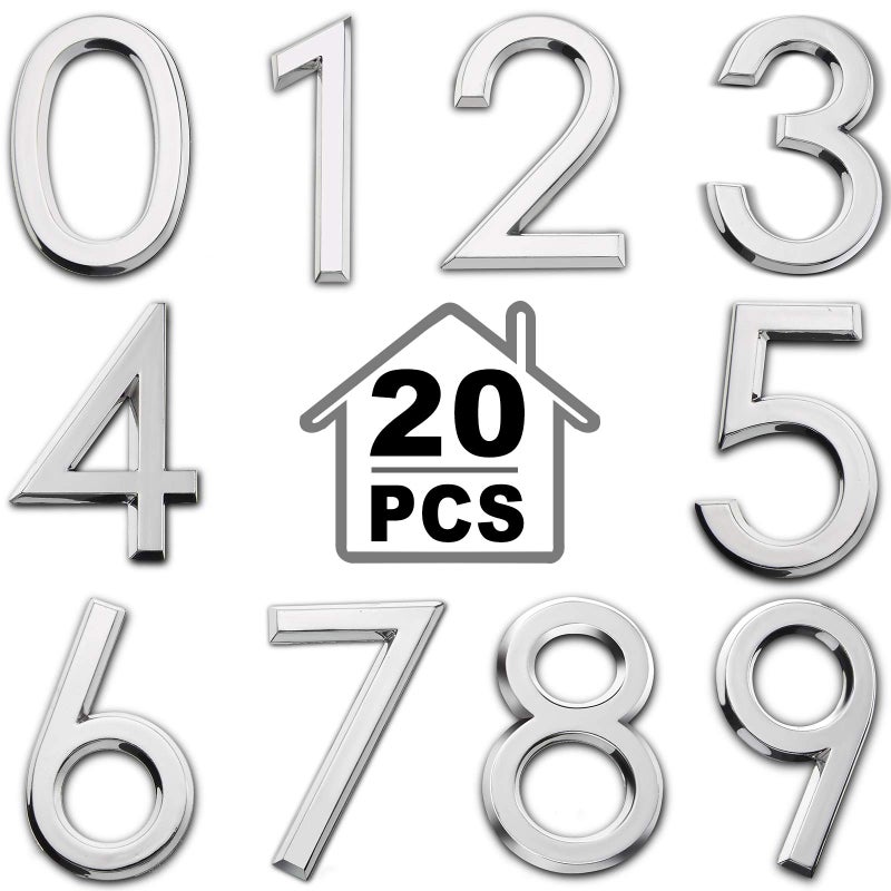 Jetec أرقام صندوق البريد أرقام الأبواب 0-9 ملصقات أرقام العنوان ذاتية اللصق بحجم 2 إنش لعلامات رقم المنزل الشارع للسكن، الشقة، غرفة المكتب، صندوق البريد (فضي، 20 قطعة) - Image 1