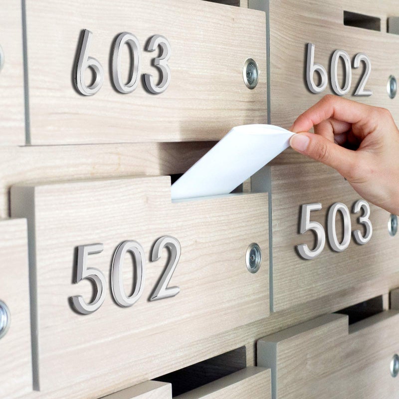 Jetec أرقام صندوق البريد أرقام الأبواب 0-9 ملصقات أرقام العنوان ذاتية اللصق بحجم 2 إنش لعلامات رقم المنزل الشارع للسكن، الشقة، غرفة المكتب، صندوق البريد (فضي، 20 قطعة) - Image 5