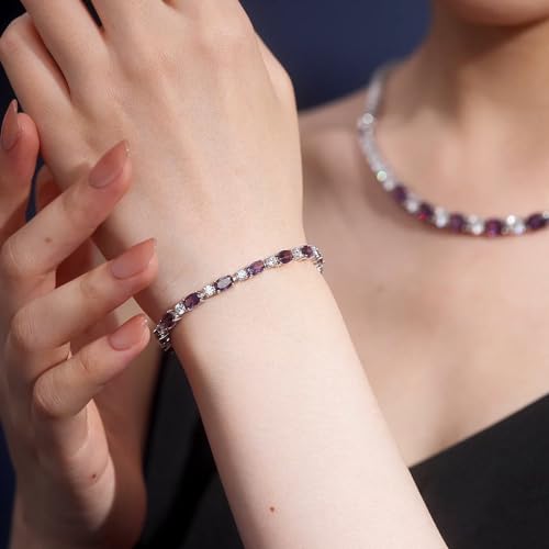 FANCIME February Birthstone Bracelets Sterling Silver Created Amethyst Tennis Bracelet Gemstone Charm Fine Jewelry for Women 7" - Image 2