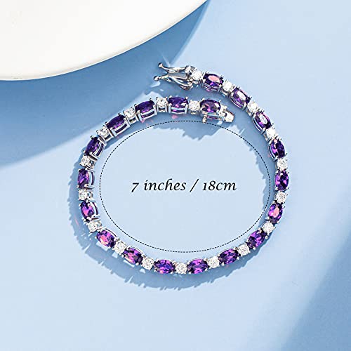 FANCIME February Birthstone Bracelets Sterling Silver Created Amethyst Tennis Bracelet Gemstone Charm Fine Jewelry for Women 7" - Image 4