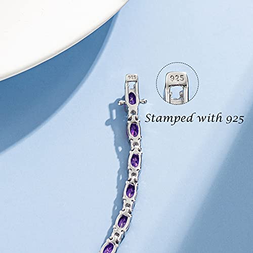 FANCIME February Birthstone Bracelets Sterling Silver Created Amethyst Tennis Bracelet Gemstone Charm Fine Jewelry for Women 7" - Image 5