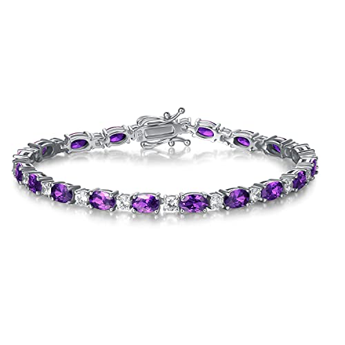 FANCIME February Birthstone Bracelets Sterling Silver Created Amethyst Tennis Bracelet Gemstone Charm Fine Jewelry for Women 7" - Image 1