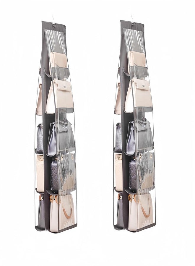 HAN SHENG 10 Pockets Clear Handbag & Purse Organizer Hanging Bag Storage - Space Saving Hanging Shelf for Closet, Wardrobe, Over Door (2 Pack, Grey) - Image 1
