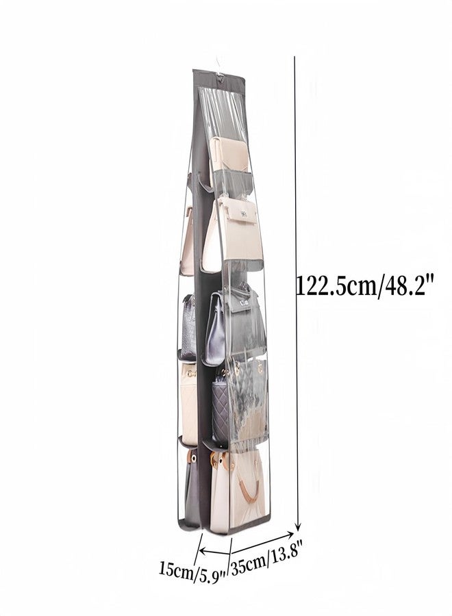 HAN SHENG 10 Pockets Clear Handbag & Purse Organizer Hanging Bag Storage - Space Saving Hanging Shelf for Closet, Wardrobe, Over Door (2 Pack, Grey) - Image 2