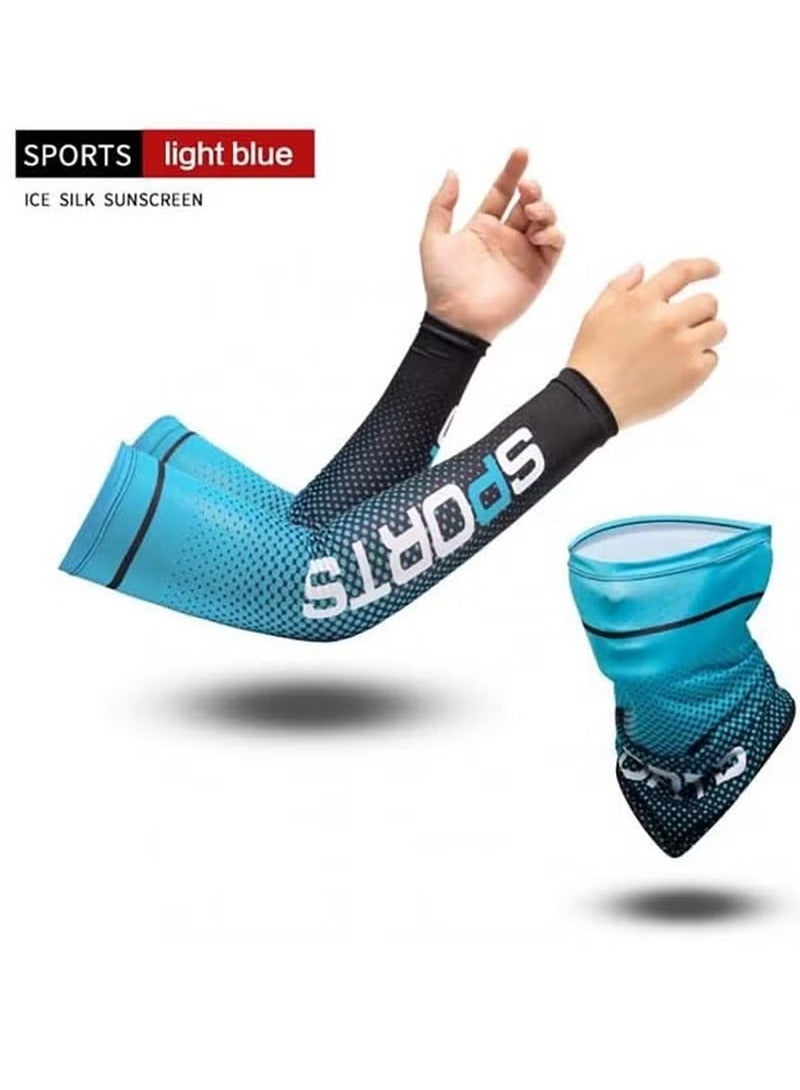 Generic Ice Silk Sunscreen Sleeves UV Sunscreen Arm Sleeves Suits Non-Slip Men's Women's Long Gloves Outdoor Cool Sports Driving Cycling Arm Cover (Ice sleeve + face towel) - Image 5