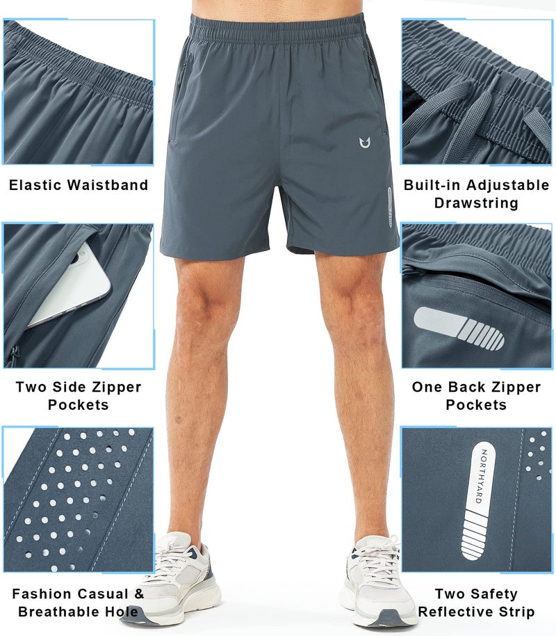 NORTHYARD Men's Athletic Running Shorts Quick Dry Workout Shorts 7"/ 5"/ 9" Lightweight Sports Gym Basketball Shorts Hiking Exercise COOLGREY-5inch M - Image 3