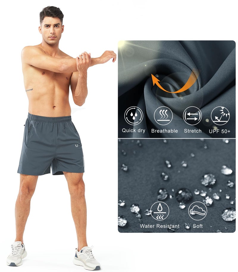 NORTHYARD Men's Athletic Running Shorts Quick Dry Workout Shorts 7"/ 5"/ 9" Lightweight Sports Gym Basketball Shorts Hiking Exercise COOLGREY-5inch M - Image 4