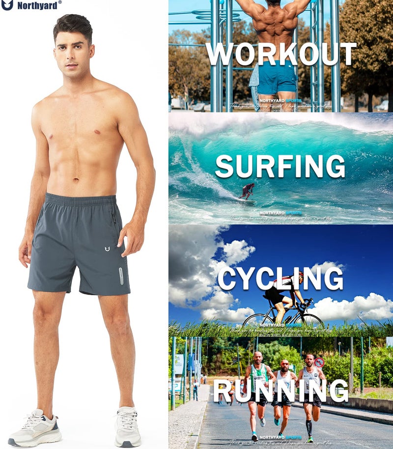 NORTHYARD Men's Athletic Running Shorts Quick Dry Workout Shorts 7"/ 5"/ 9" Lightweight Sports Gym Basketball Shorts Hiking Exercise COOLGREY-5inch M - Image 5