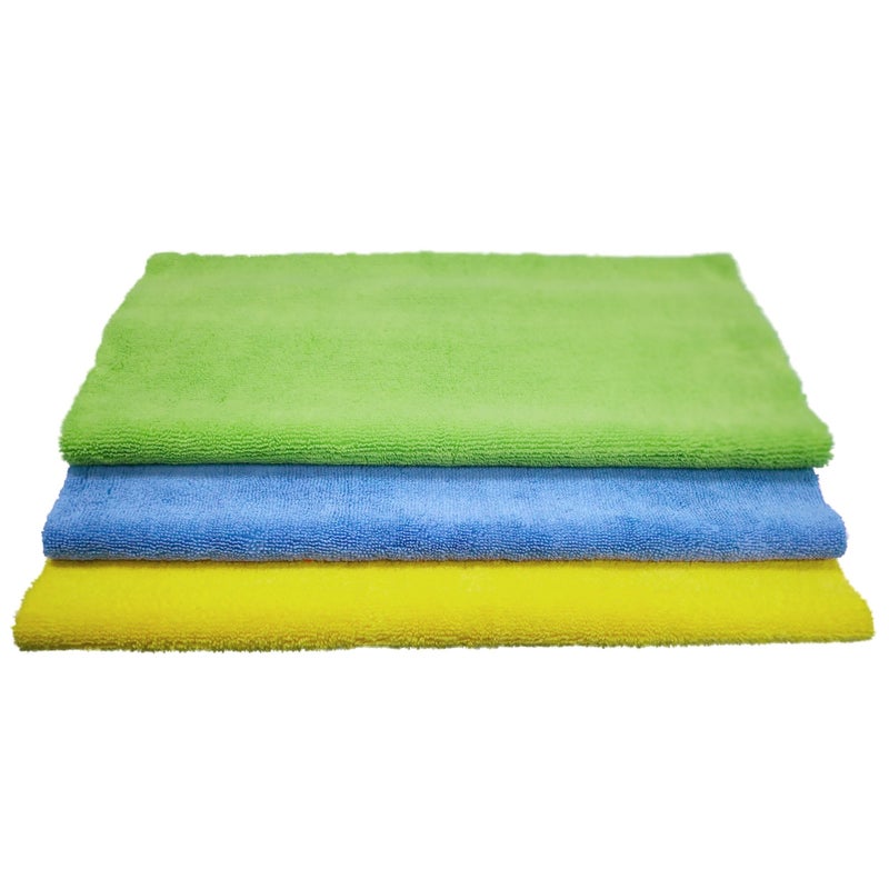 POLYTE Microfiber Cleaning Towel Ultrasonic Cut Edgeless (16x16, 24 Pack, Premium, Blue,Green,Yellow) - Image 2