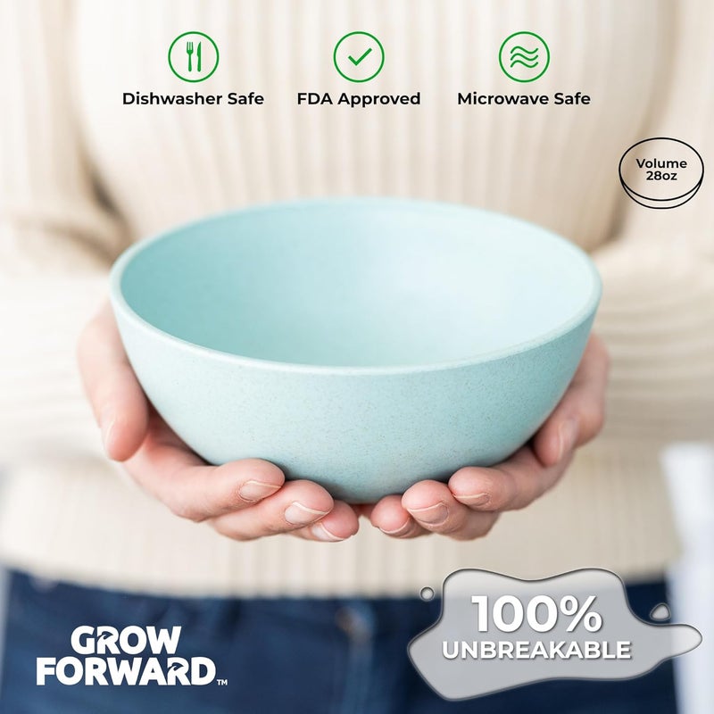 Grow Forward Premium Wheat Straw Bowls - 27oz Microwave Safe Plastic Cereal Bowls Set of 8 for Kitchen, Camping, RV, Dessert, Snack, Soup, Salad, Fruit - Reusable, Unbreakable & BPA Free - Tropical - Image 5