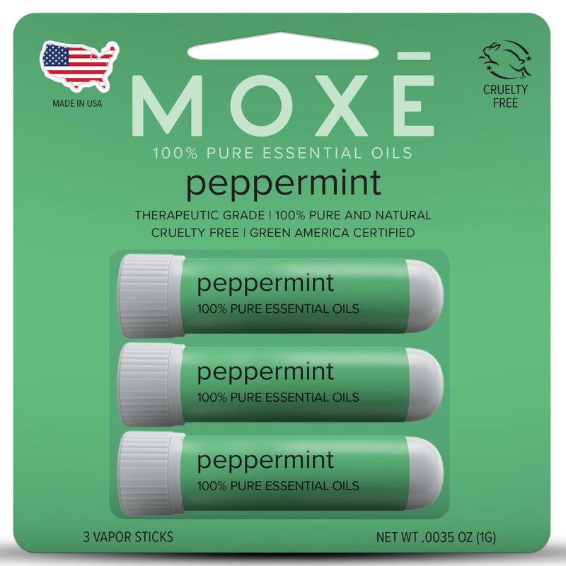 MOXE Peppermint Essential Oil Nasal Inhaler Therapeutic NoMess Aromatherapy Cooling Refreshing Invigorating Uplifts Mood and Positivity Pure and Undiluted Made in USA 1 Pack
