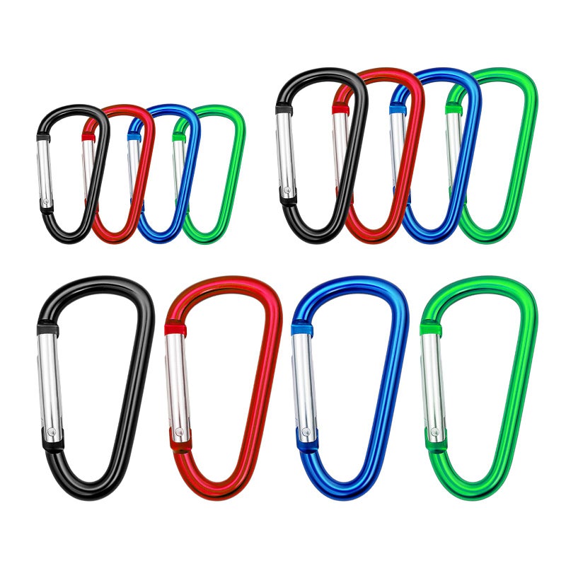Cracrab Carabiner Clip Multi Size Pack, Aluminum Carabiner Includes Small 2 Inch Carbineers, Medium 2.3" D Ring Clip, Large 3 Inch Caribiner Heavy Duty for Backpack (Assorted Sizes-Assorted Colors 12pcs) - Image 1