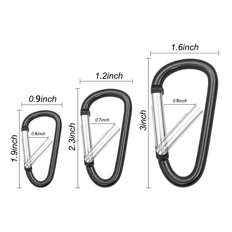 Cracrab Carabiner Clip Multi Size Pack, Aluminum Carabiner Includes Small 2 Inch Carbineers, Medium 2.3" D Ring Clip, Large 3 Inch Caribiner Heavy Duty for Backpack (Assorted Sizes-Assorted Colors 12pcs) - Image 2