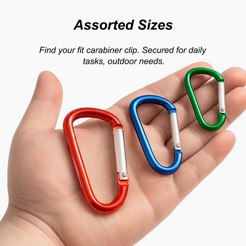 Cracrab Carabiner Clip Multi Size Pack, Aluminum Carabiner Includes Small 2 Inch Carbineers, Medium 2.3" D Ring Clip, Large 3 Inch Caribiner Heavy Duty for Backpack (Assorted Sizes-Assorted Colors 12pcs) - Image 5