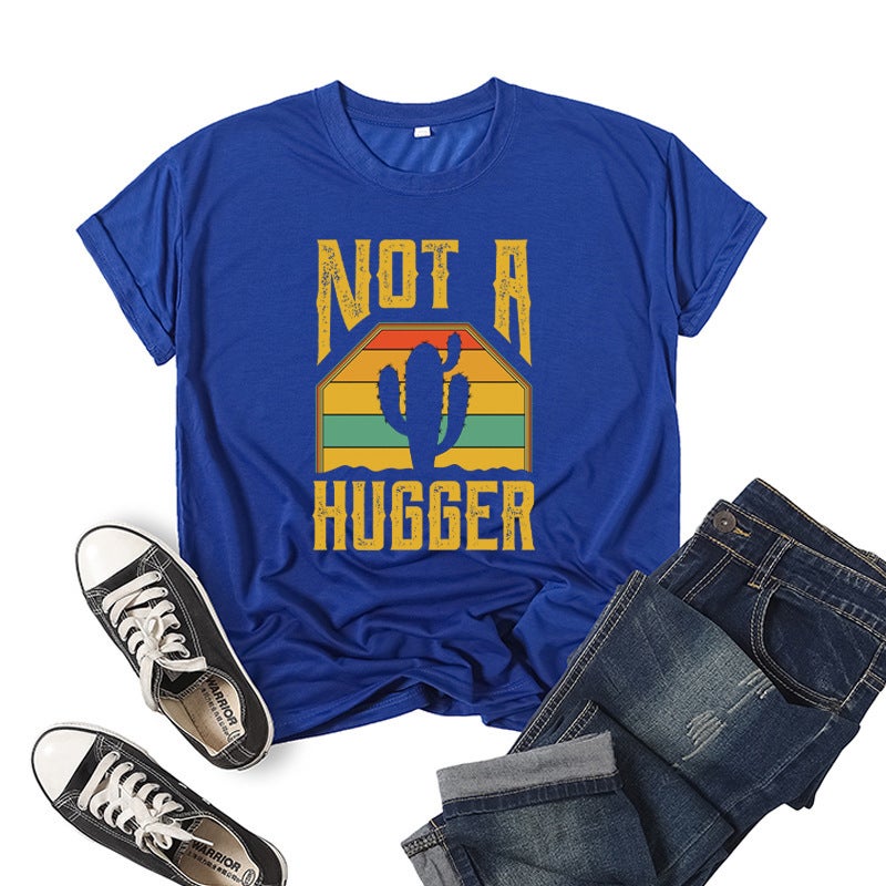Wholesale foreign trade cross-border not hugger Not A Hugger printed short sleeve T-shirt European and American womens jacket sapphire blue