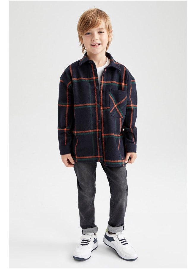 DeFacto - Boy Oversize Fit Polo Neck Woven Long Sleeve Shirt - Image 1