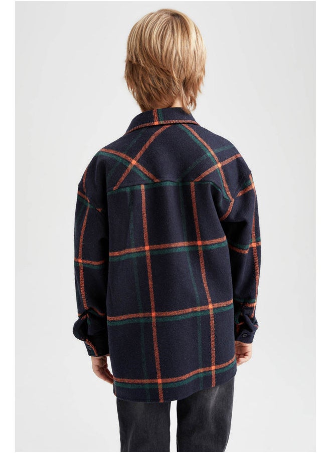 DeFacto - Boy Oversize Fit Polo Neck Woven Long Sleeve Shirt - Image 1