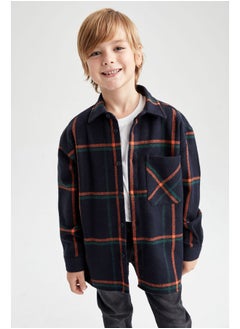 Boy Oversize Fit Polo Neck Woven Long Sleeve Shirt
