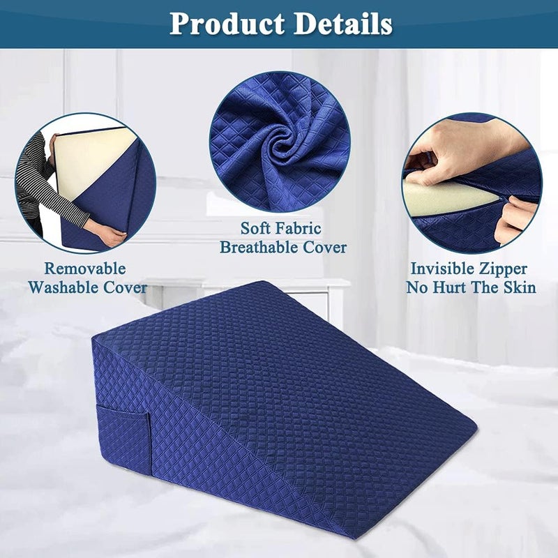 Mistuki Wedge Pillow Cover Quilted Triangle Incline Bed Wedge Pillowcase Slanted Pillow Case Protector(24"x25"x12") with Pocket & Zipper Only Replacement Cover Machine Washable - Image 3