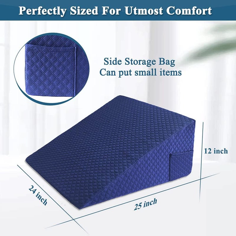 Mistuki Wedge Pillow Cover Quilted Triangle Incline Bed Wedge Pillowcase Slanted Pillow Case Protector(24"x25"x12") with Pocket & Zipper Only Replacement Cover Machine Washable - Image 2