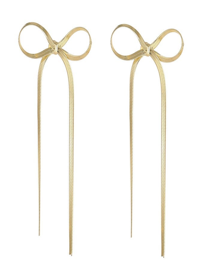 Spiritlele Gold Bow Drop Dangle Statement Earrings for Women Long Tassel Chain Dangling Earrings Jewelry - Image 1