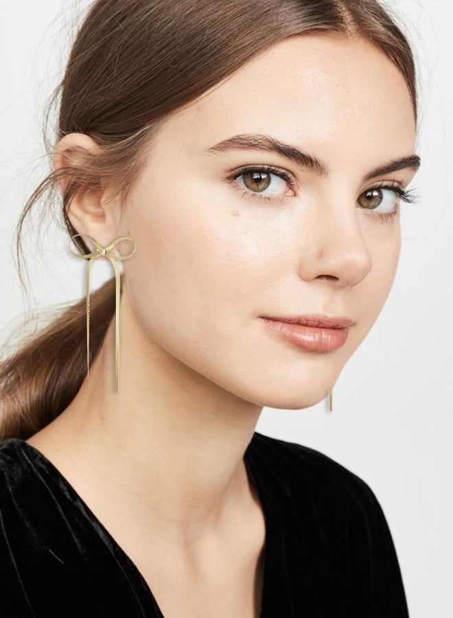 Spiritlele Gold Bow Drop Dangle Statement Earrings for Women Long Tassel Chain Dangling Earrings Jewelry - Image 2