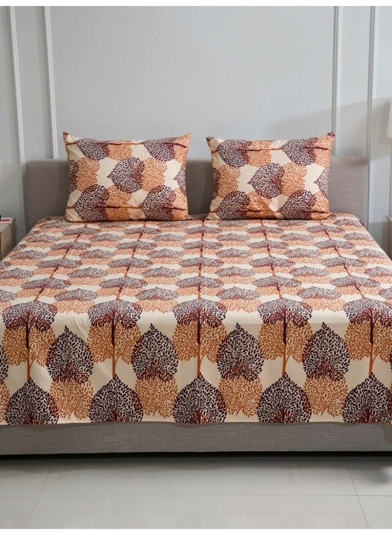 RISHAHOME King size Cotton Blend Flat Bedsheet Set 144 Thread Count leaf printed Design 220x240 cm - Image 1