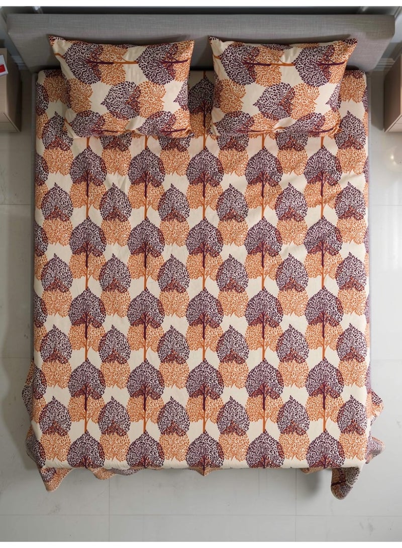 RISHAHOME King size Cotton Blend Flat Bedsheet Set 144 Thread Count leaf printed Design 220x240 cm - Image 2