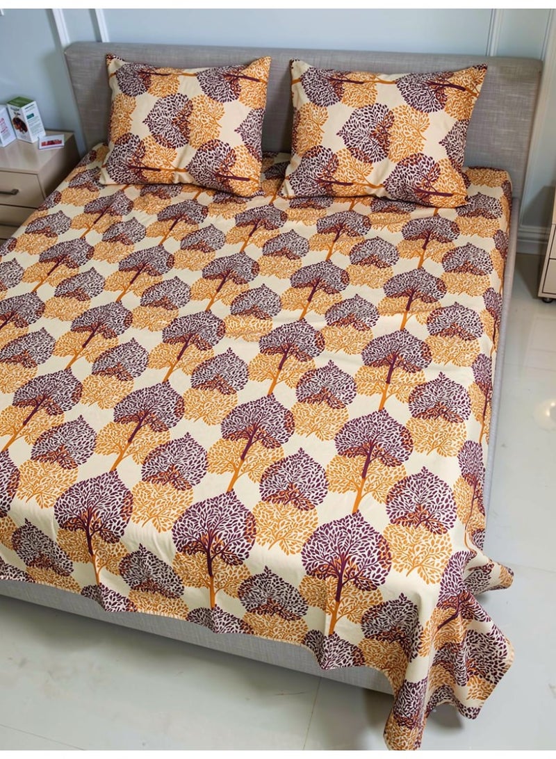RISHAHOME King size Cotton Blend Flat Bedsheet Set 144 Thread Count leaf printed Design 220x240 cm - Image 3