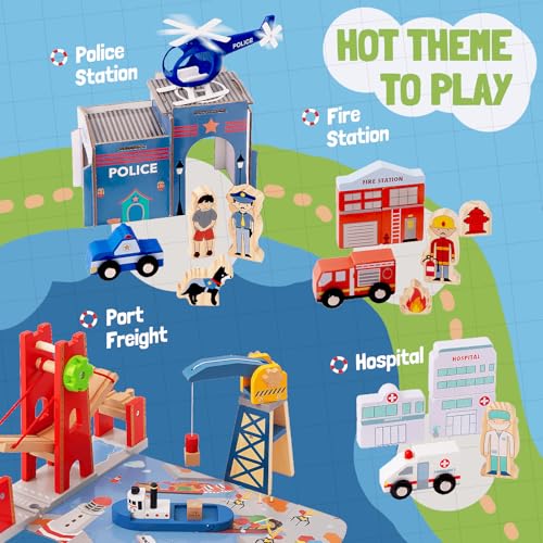 Giant bean 117 Pcs Busy Port City Train Set for Kids- Expandable & Changeable Wooden Train Track Set Toy, for Boys & Girls Ages 3-14 - Image 3