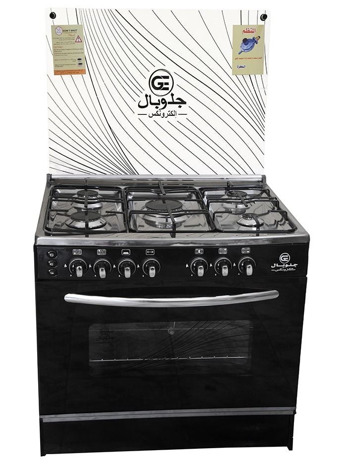 GLOBAL - Freestanding Gas Cooker - 5 Burners - 60*80 Black Sides Stainless Steel Top GLO80-03 - Image 1