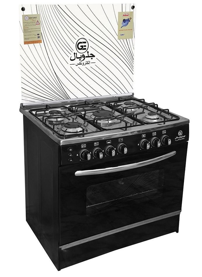 GLOBAL - Freestanding Gas Cooker - 5 Burners - 60*80 Black Sides Stainless Steel Top GLO80-03 - Image 1