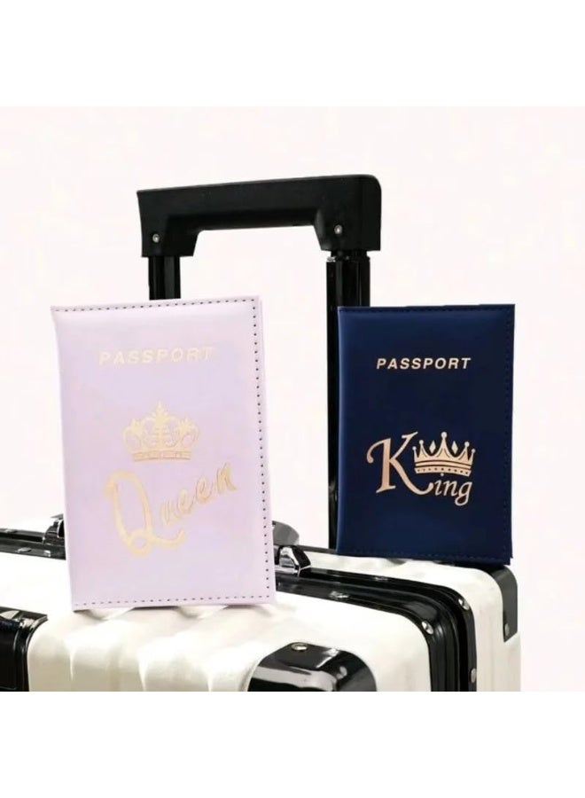 غطاء جواز سفر من الجلد الصناعي للرجال بتصميم تاج "King" - اللون رومادى فاخر لحماية وثائق السفر - Image 2