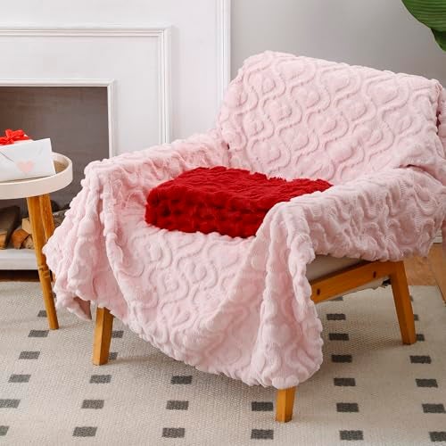 All Smiles Valentine's Day Throw Blankets -Soft Worm Cozy Premium Flannel Blanket Decor Gifts for Women,Pink Heart 50"x60" - Image 3