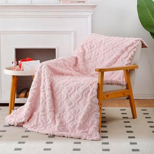 All Smiles Valentine's Day Throw Blankets -Soft Worm Cozy Premium Flannel Blanket Decor Gifts for Women,Pink Heart 50"x60" - Image 2