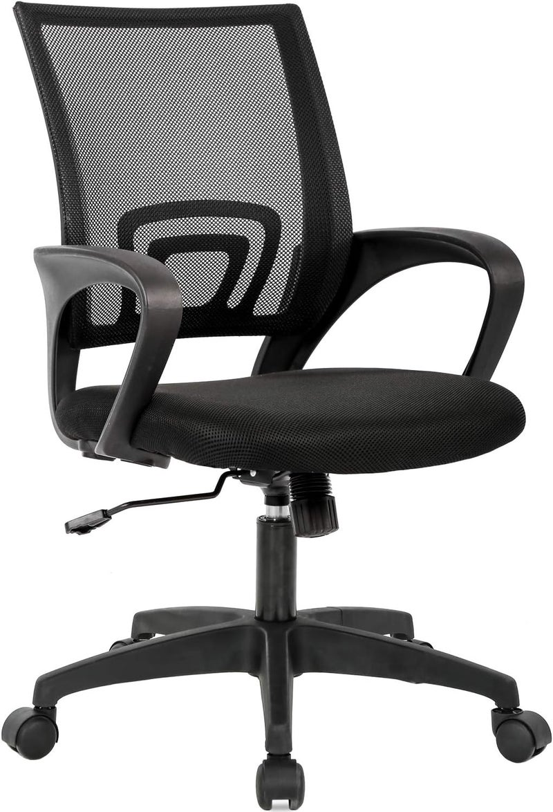 BestOffice Ergonomic Mid Back Task Chair - Mesh Office Chair with Lumbar Support, Armrest, Executive Swivel, Rolling, Adjustable, for Women & Adults, Black - Image 1