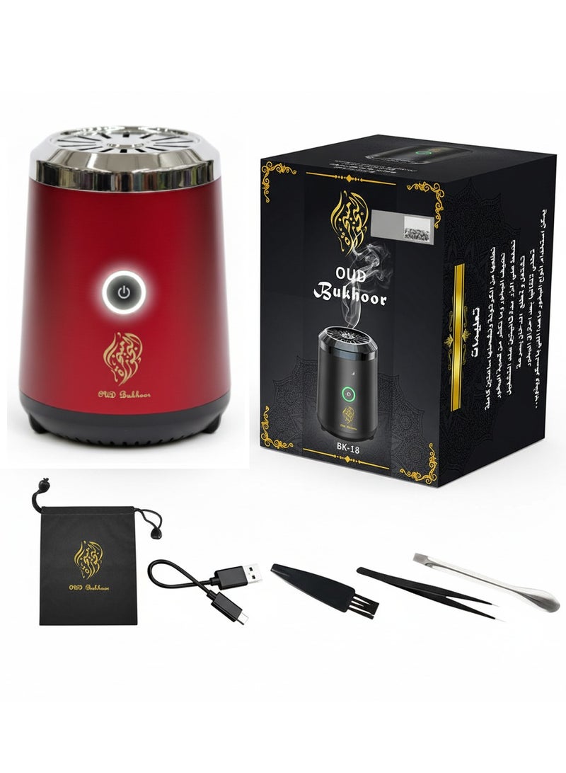 بخور مبخرة صغيرة محمولة | موزع بخور وعود كهربائي قابل للشحن عبر USB | حامل بخور عربي، جهاز مبخر للمنزل والمكتب والسفر والسيارة، عطري، أحمر - Image 1