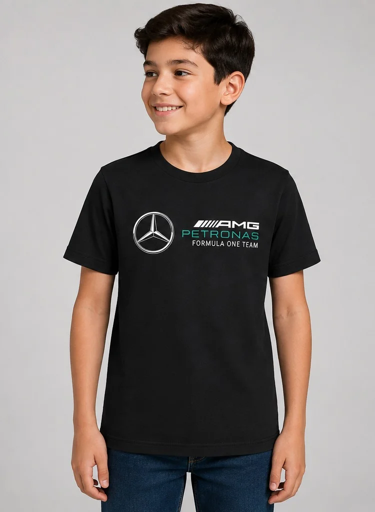 فريق AMG بتروناس للفورمولا 1 تيشيرت للأطفال بشعار مرسيدس-AMG F1 كبير