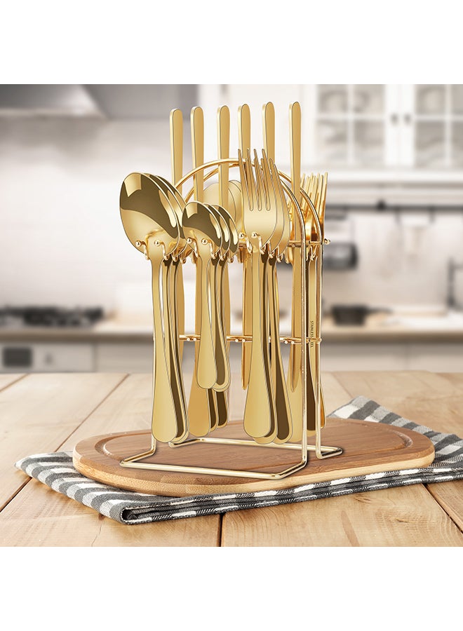 Sunhome 24-Piece Cutlery Set With Stand Gold 9.05x5.11x4.96cm - Image 2