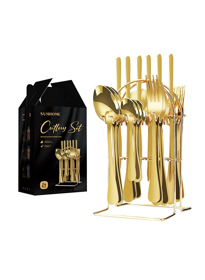 Sunhome 24-Piece Cutlery Set With Stand Gold 9.05x5.11x4.96cm - Image 1