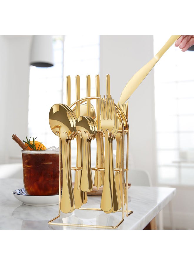 Sunhome 24-Piece Cutlery Set With Stand Gold 9.05x5.11x4.96cm - Image 3