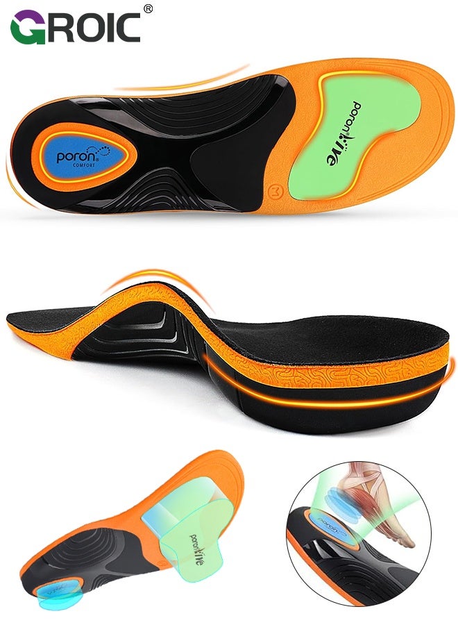 Arch Support Plantar Fasciitis Insoles,Memory Foam Comfort Heavy Duty High Arch Support Inserts for Pain Relief Absorb Shock, Sports Insoles