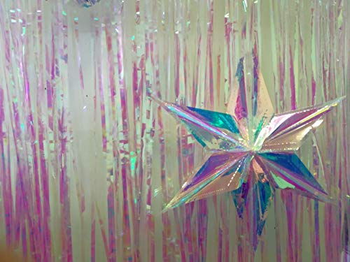Blukey Iridescent 6 Point Star Hanging Ornament, Clear Foil Folding Decorations, Rainbow Shine Party Decor for Bridal Shower Wedding Birthday Frozen Unicorn Theme Party - Image 3