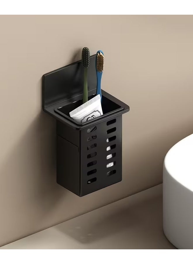 TaqwaMart Wall-mounted bathroom storage rack for toothbrushes and toothpaste, no drilling required. - Image 1