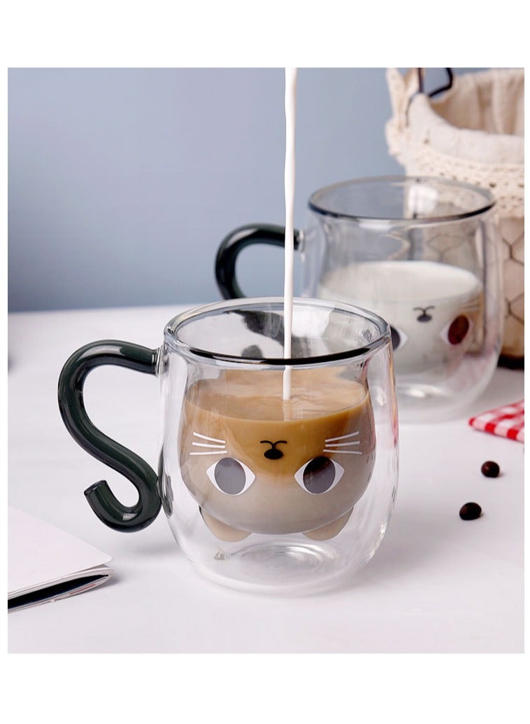 Cute Cat Mugs Glasses Double Wall Insulated Glasses Espresso Cup, Coffee Cup, Tea Cup, Milk Cup With 1 Piece Cute Cat Spoon,  Best Gift for Office and Personal Birthday （Pink Cat)  - Image 2
