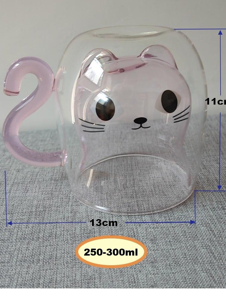 Cute Cat Mugs Glasses Double Wall Insulated Glasses Espresso Cup, Coffee Cup, Tea Cup, Milk Cup With 1 Piece Cute Cat Spoon,  Best Gift for Office and Personal Birthday （Pink Cat)  - Image 5