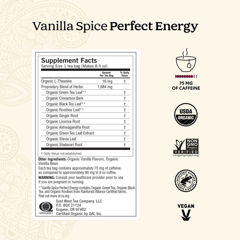 Yogi Tea Vanilla Spice Perfect Energy Tea - 16 Tea Bags per Pack (6 Packs) - Organic Vanilla Energy Tea - Focus Tea - Includes Green Tea, Black Tea, Ashwagandha, L-Theanine & More - Image 3