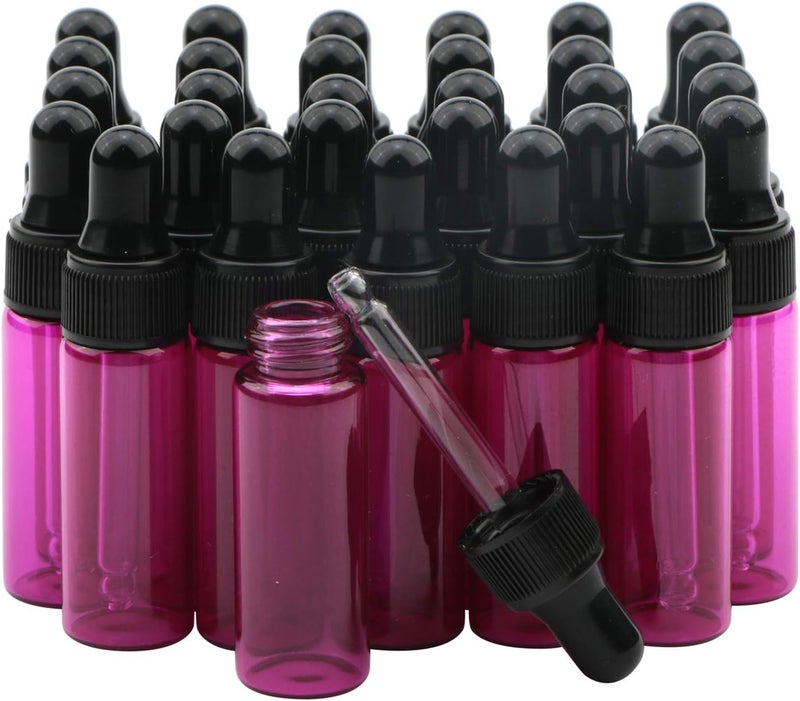 Rowiz 30 PCS 5ml Small Dropper Bottles Essential Oil Glass Bottle,Lotion Perfume Sample Vials with Glass Eye Dropper and Black Caps Pink Bottle. (pink) - Image 1