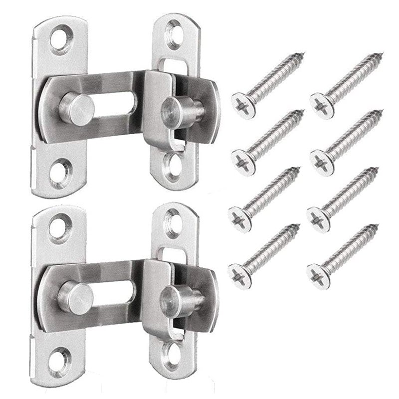 PRETOX 90 Degree Flip Sliding Barn Door Lock Stainless Steel Angle Door Latch Buckle Screen Door Stopper Lock Hook Eye Lock for Barn Garden Bathroom Outdoor Garage Window Sliding Door Silver2 Pack - Image 1